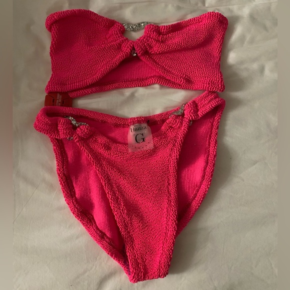 NWT Hunza g nicole embellished crinkle bikini in hot pinkl - Picture 8 of 9